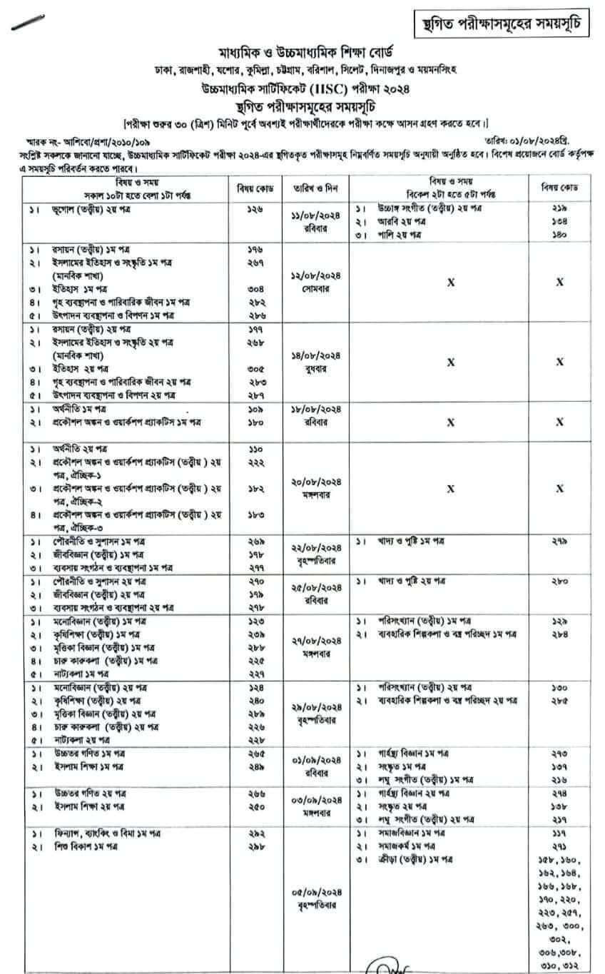 HSC New Routine 2024 All Board